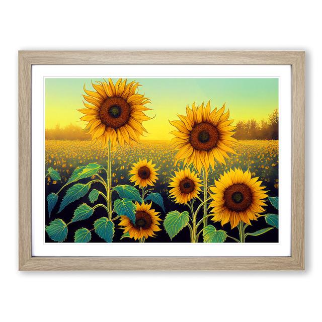 Exceptional Sunflower Field - Picture Frame Painting Brambly Cottage Size: 25cm H x 34cm W x 2cm D, Frame Colour: Oak on Productcaster.