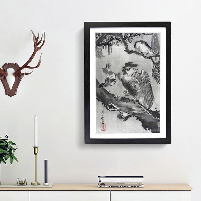 Birds with an Owl by Kawanabe Kyosai - Picture Frame Painting Print East Urban Home Size: 65cm H x 48cm W x 2cm D, Frame Option: Black Framed on Productcaster.