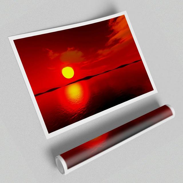 Red Sunblaze Reflection Seascape - Graphic Art Print on Paper East Urban Home Size: 59.4 cm H x 84.1cm W on Productcaster.