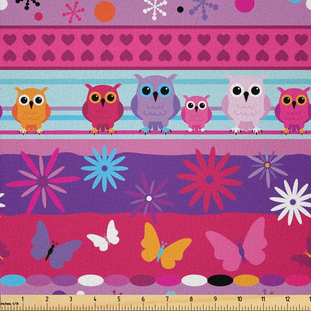 Darrus Cartoon with Owls Flowers Butterflies Hearts and Snowflakes Multi-Purpose Fabric East Urban Home on Productcaster.