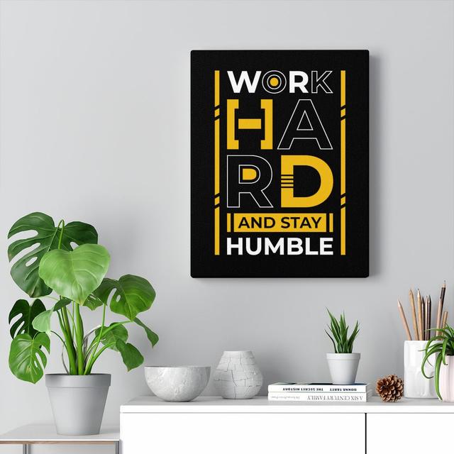 Work Hard and Stay Humble - Wrapped Canvas Typography Blue Elephant on Productcaster.