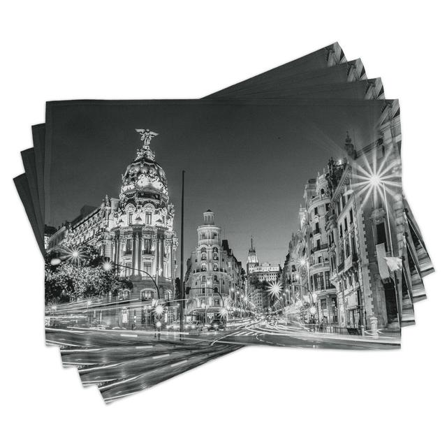 Place Mats Set of 4, Madrid at Night, Black White Grey (Set of 4) East Urban Home on Productcaster.