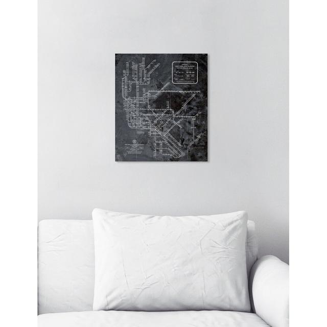 NY Subway Map Dark Rustic by Oliver Gal - Print East Urban Home Size: 41cm H x 33cm W x 1cm D, Format: Canvas on Productcaster.