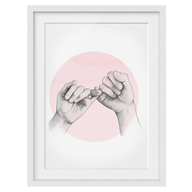 Illustration Hands Friendship Circle Pink White - Picture Frame Graphic Art Rosalind Wheeler Frame Option: White Framed, Size: 40cm H x 30cm W x 2cm D on Productcaster.