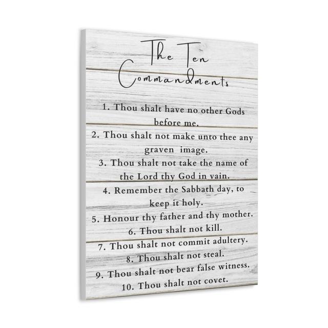 Ten Commandments Wood White Christian Wall Art Print Happy Larry on Productcaster.