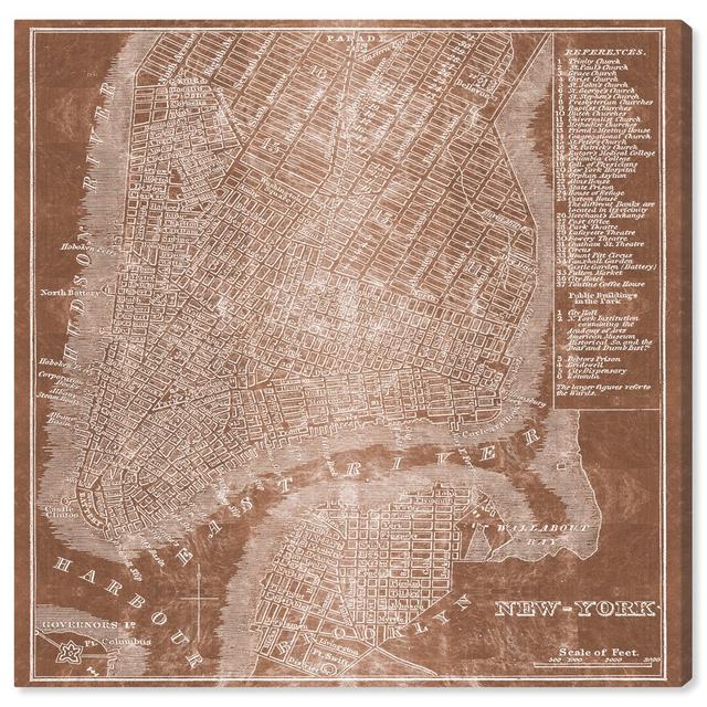 New York Map Copper - No Frame Print on Canvas East Urban Home Size: 50.8 cm H x 50.8 cm W x 3.8 cm D on Productcaster.