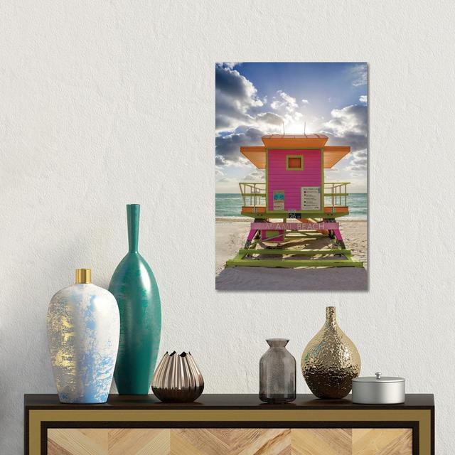 Pink Lifeguard House Vertical, Miami Beach, Florida Highland Dunes Format: Canvas, Size: 45.72cm H x 30.48cm W x 1.91cm D on Productcaster.