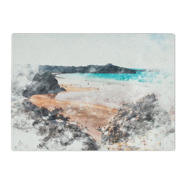 Tempered Glass Tolcarne Beach in Newquay Watercolour Chopping Board East Urban Home Size: 20 cm x 28.5 cm on Productcaster.