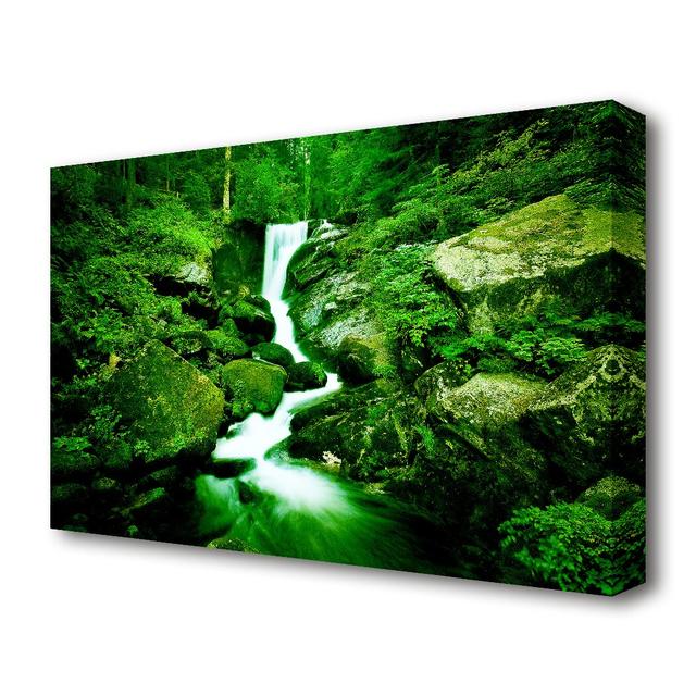 The Rocks in the Forest Stream Waterfall - Wrapped Canvas Photographic Print East Urban Home Size: 66 cm H x 101.6 cm W on Productcaster.