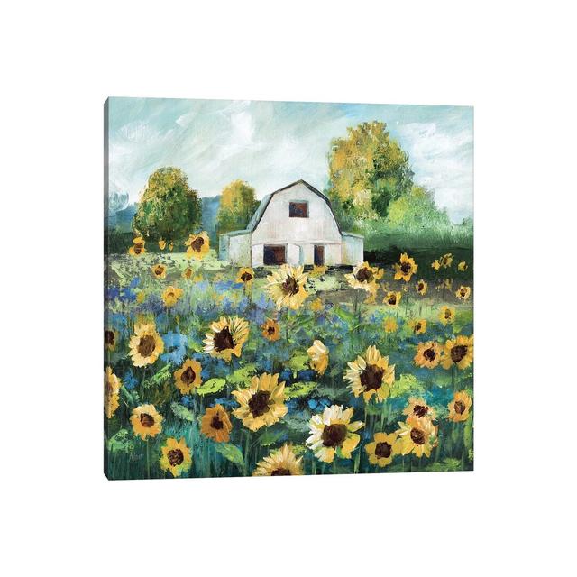 Sunflower Barn - Painting Print on Canvas Brambly Cottage Format: Wrapped Canvas, Size: 93.98cm H x 93.98cm W x 3.81cm D on Productcaster.