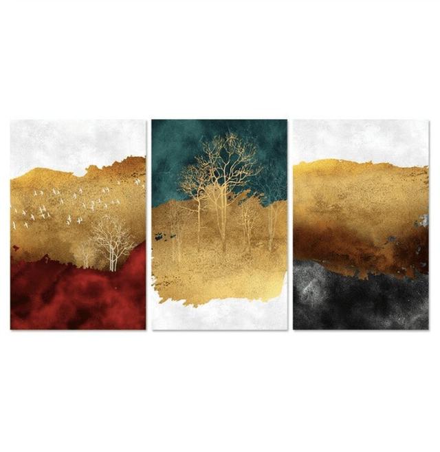 Mystical Forest - 3 Piece Picture Frame Graphic Art Print Set on Paper Clock Canvas Frame Option: White Framed, Size: 90cm H x 180cm W x 3cm D on Productcaster.