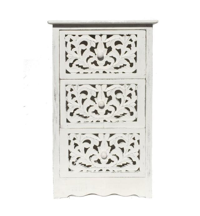 Calliphon 3 Drawer Bedside Table World Menagerie Colour: White on Productcaster.