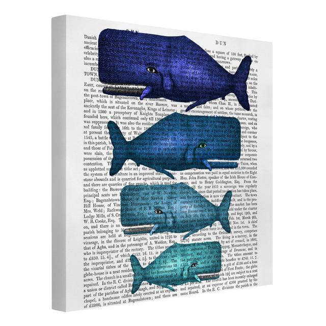 Animal Reading - Whale Family - Wrapped Canvas Graphic Art Longshore Tides Size: 40cm H x 40cm W, Format: 330gsm recycled canvas on Productcaster.