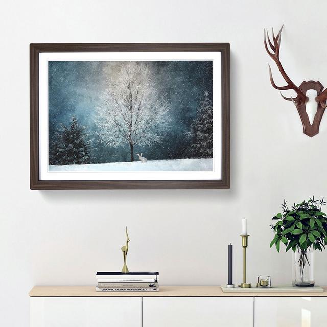 Hare in a Winter Forest - Picture Frame Painting Print East Urban Home Size: 45cm H x 63cm W x 2cm D, Frame Option: Walnut Framed on Productcaster.