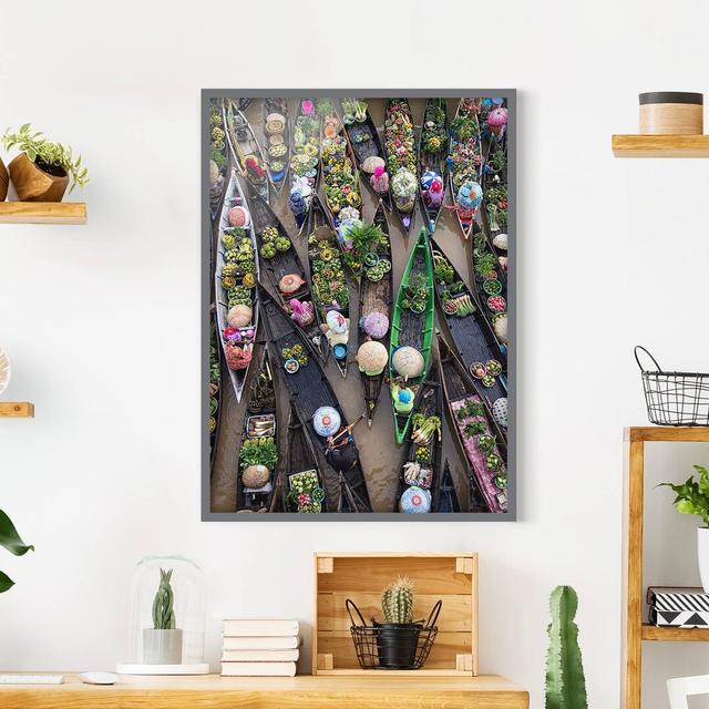 Floating Market - Picture Frame Graphic Art 17 Stories Frame Option: Grey Framed, Size: 70cm H x 50cm W x 2cm D on Productcaster.