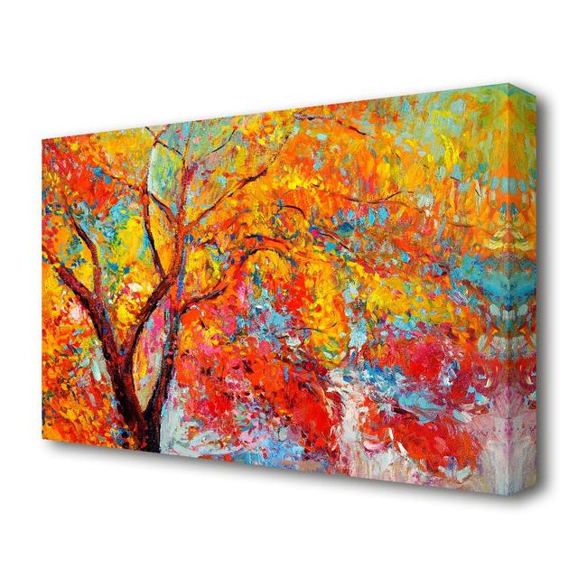 Stunning Orange and Red Autumn Tree Forest - Wrapped Canvas Painting Print East Urban Home Size: 101.6 cm H x 142.2 cm W on Productcaster.