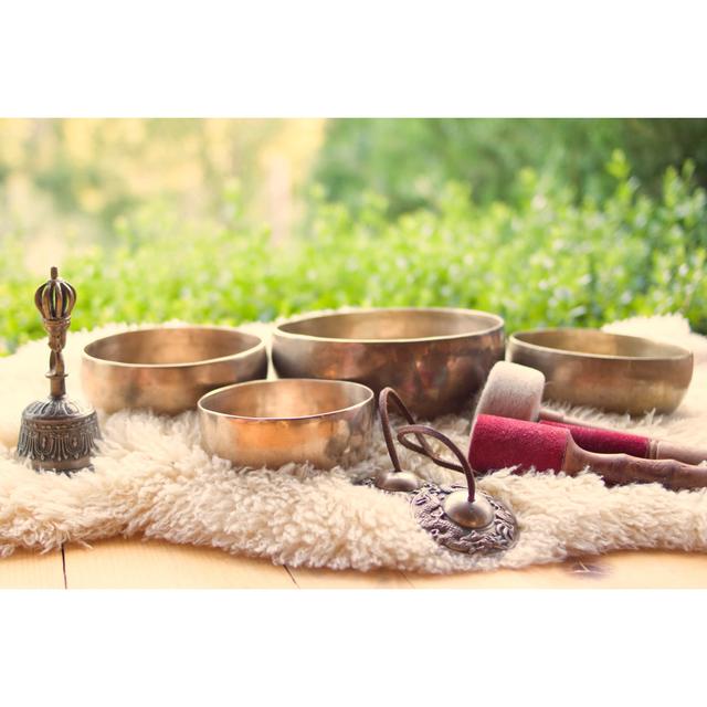 Singing Bowl And Other Religious Tibetan Musical Instruments by Bandolinata - Wrapped Canvas Print Ebern Designs Size: 61cm H x 91cm W x 3.8cm D on Productcaster.