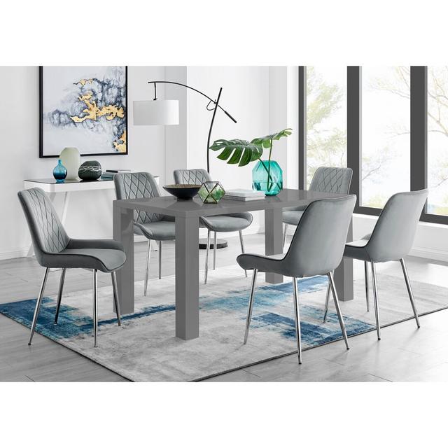 Pivero 6 Grey Dining Table And 6 Grey Pesaro Silver Leg Chairs Canora Grey Colour: Grey on Productcaster.