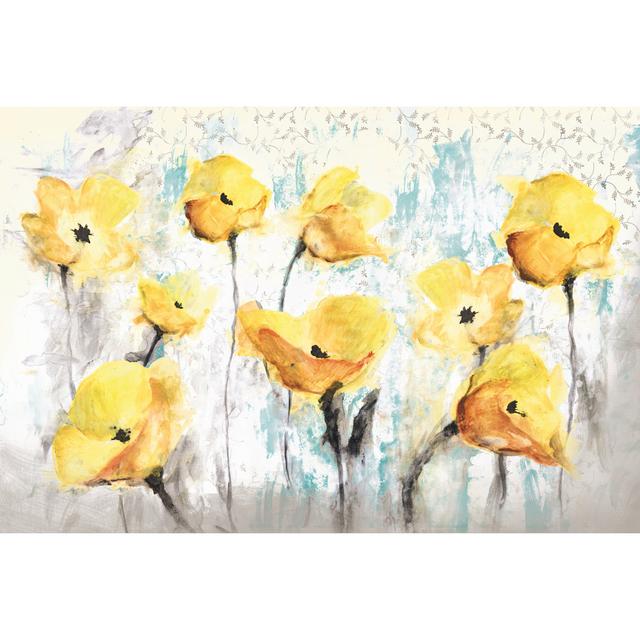 Yellow And Grey Flowers Teal Pop - Wrapped Canvas Art Prints Brambly Cottage Size: 81cm H x 122cm W on Productcaster.