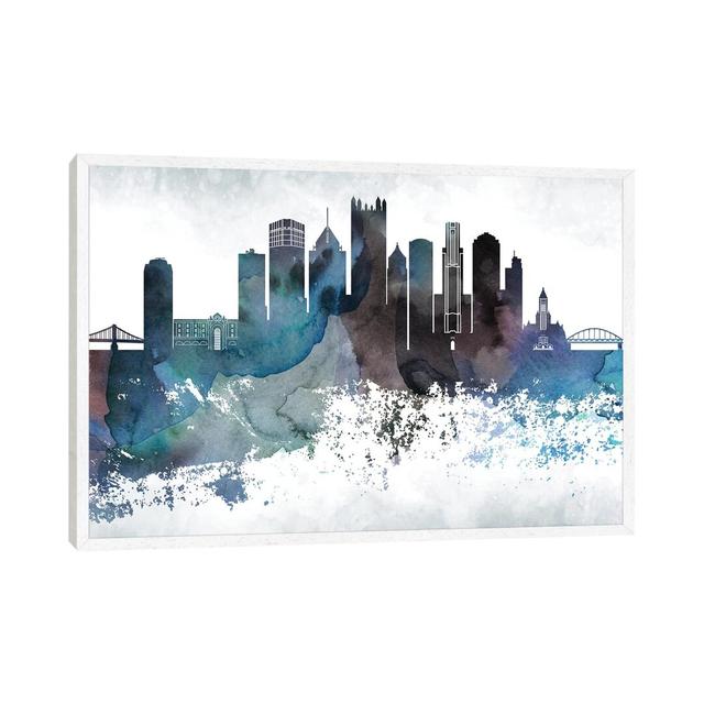 Pittsburgh Bluish Skylines - Print Ebern Designs Format: White Framed, Size: 101.6cm H x 152.4cm W x 3.81cm D on Productcaster.