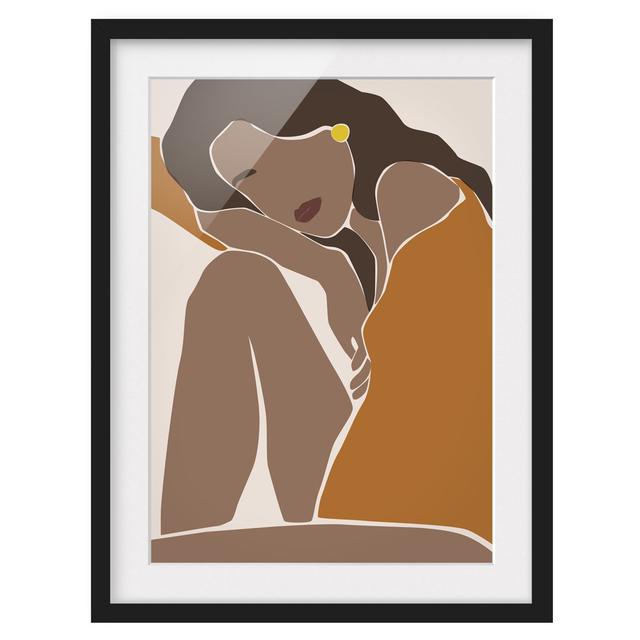 Line Art Woman Brown Beige - Picture Frame Graphic Art Rosalind Wheeler Size: 40cm H x 30cm W x 2cm D, Frame Option: Black on Productcaster.