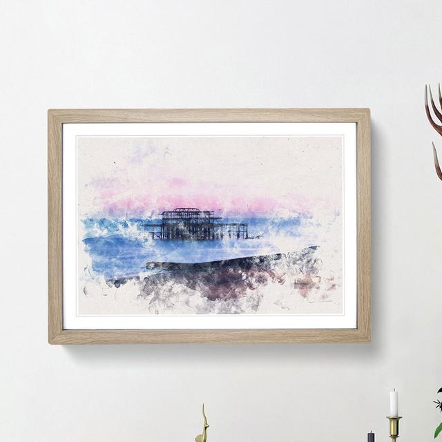 West Pier Brighton Beach Watercolour - Picture Frame Graphic Art Print on MDF East Urban Home Frame Option: Oak Framed, Size: 40cm H x 60cm W x 2cm D on Productcaster.