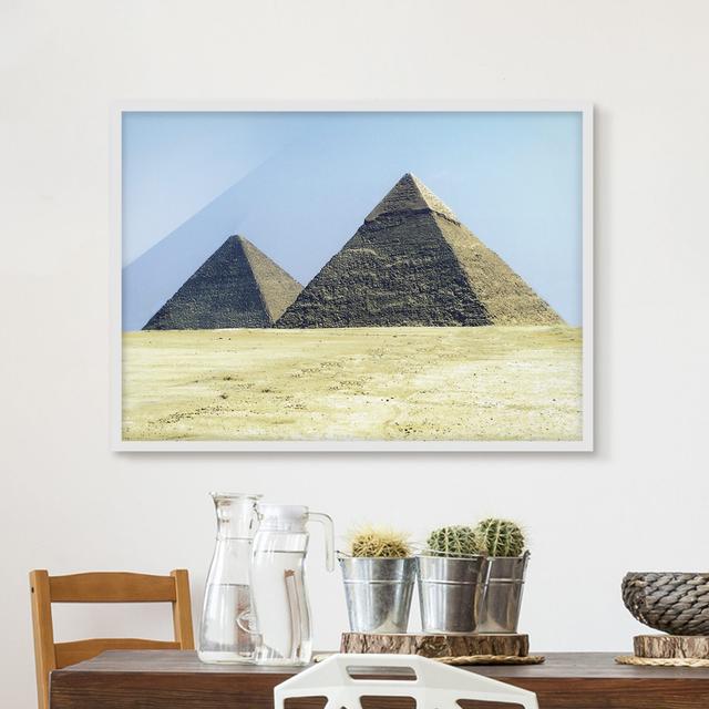 Pyramids of Giza - Picture Frame Graphic Art Bloomsbury Market Size: 50cm H x 70cm W x 2cm D, Frame Option: White Framed on Productcaster.