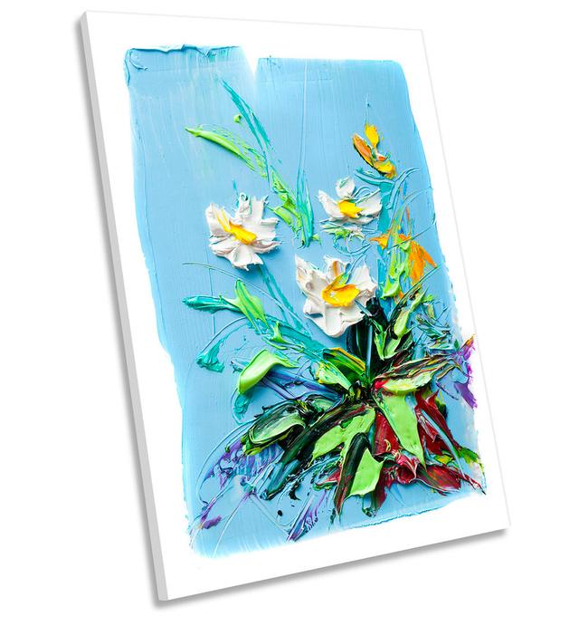 Blue Daisy Floral Flowers - Wrapped Canvas Art Prints ClassicLiving Size: 91.4cm H x 61cm W x 4cm D on Productcaster.