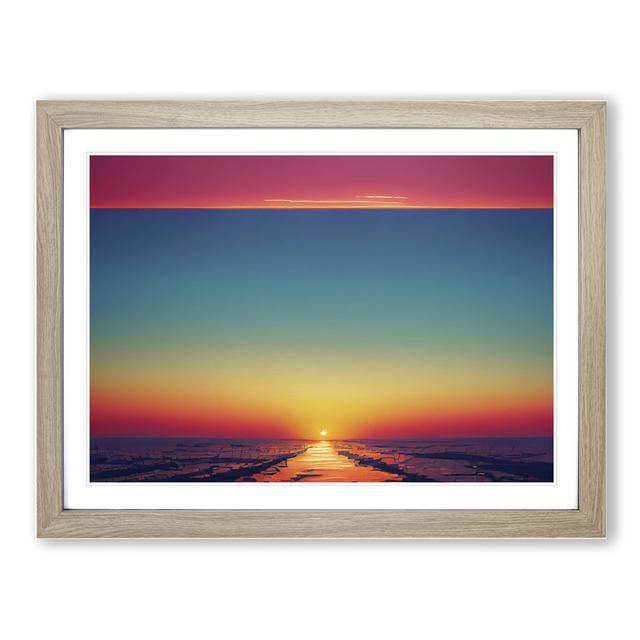 Pleasant Ocean Sunset House of Hampton Size: 46cm H x 64cm W x 2cm D, Format: Oak Framed on Productcaster.