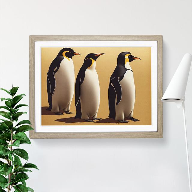 Trio of Penguins - Picture Frame Graphic Art World Menagerie Size: 34cm H x 46cm W x 2cm D, Frame Colour: Oak on Productcaster.