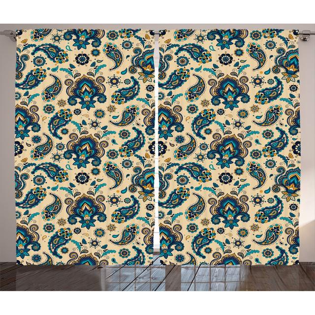 Rustikaler Vorhang, Vintage bunte Blumen, Retro, Creme Blau Gelb East Urban Home Panel-Größe: 280 cm B x 245 T cm on Productcaster.