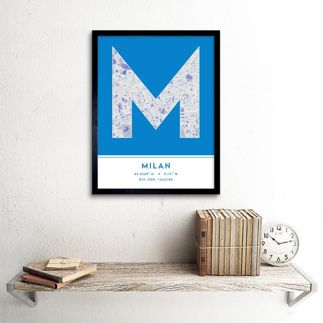 Milan City Map Milan Blue by Wee Blue Coo - Single Picture Frame Typography Wee Blue Coo on Productcaster.