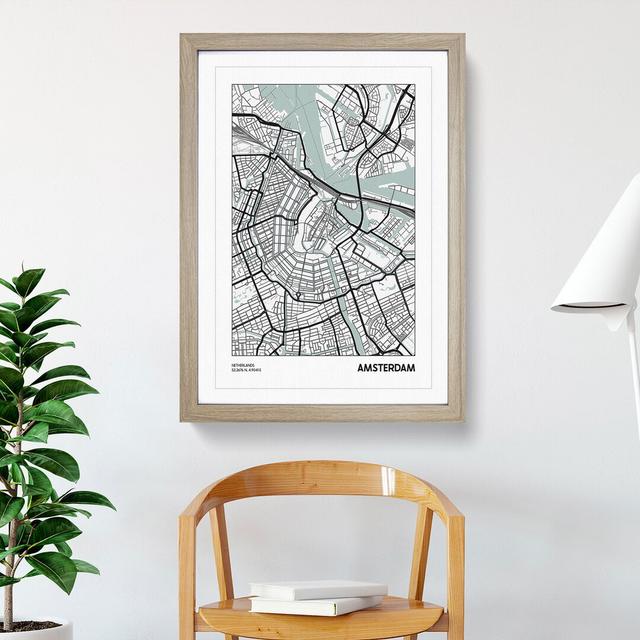 Map Amsterdam Netherlands - Picture Frame Graphic Art East Urban Home Size: 65cm H x 48cm W x 2cm D, Frame Option: Oak Framed on Productcaster.