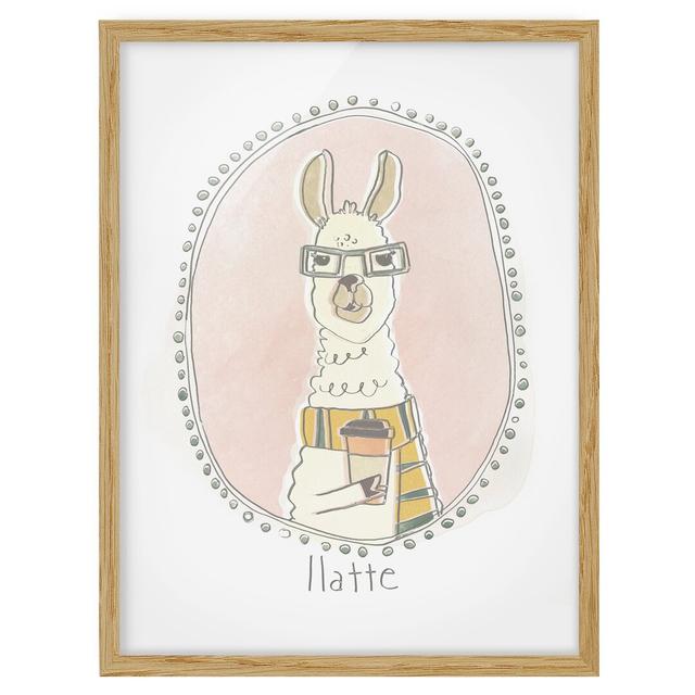 Caffeinated Llama - Picture Frame Graphic Art Harriet Bee Size: 70cm H x 50cm W x 2cm D, Frame Option: Brown on Productcaster.