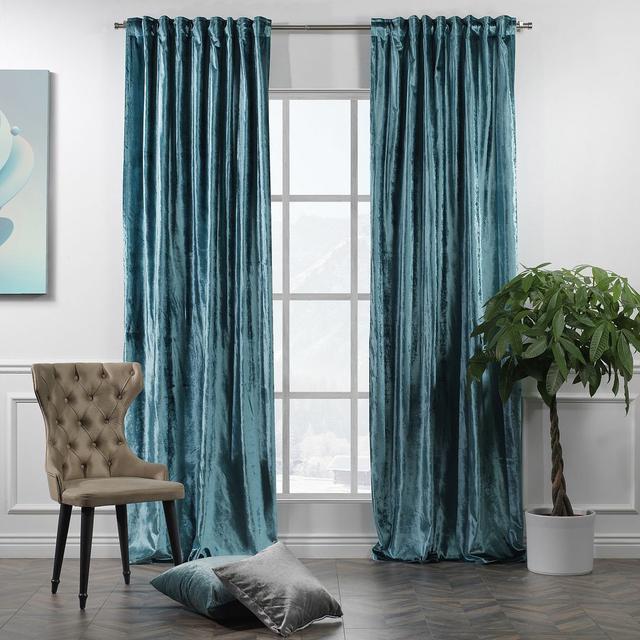 Extra Long & Extra Wide Shiny Velvet Curtain Panel (customized) Lilijan Home & Curtain Curtain Colour: Air Force, Panel Size: 280cm Width x 450cm Drop on Productcaster.