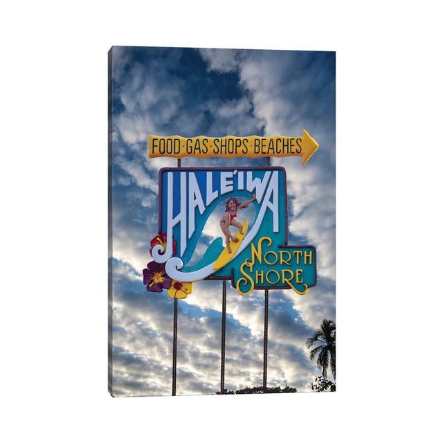 Haleiwa Sign Woman Clouds by Sean Davey - Wrapped Canvas Art Prints Latitude Run Size: 30.48cm H x 20.32cm W x 1.91cm D on Productcaster.