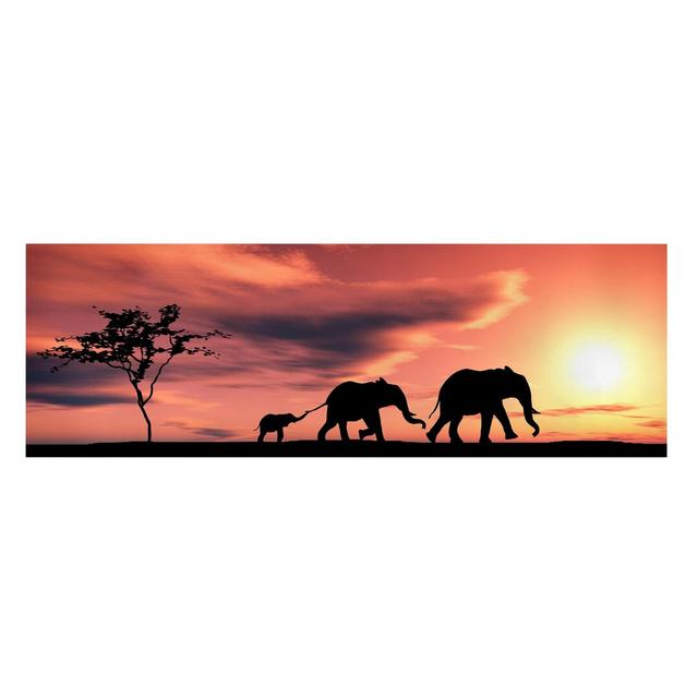 Savannah Elephant Family by Not An Artist - Wrapped Canvas Print Ebern Designs Size: 30cm H x 90cm W on Productcaster.