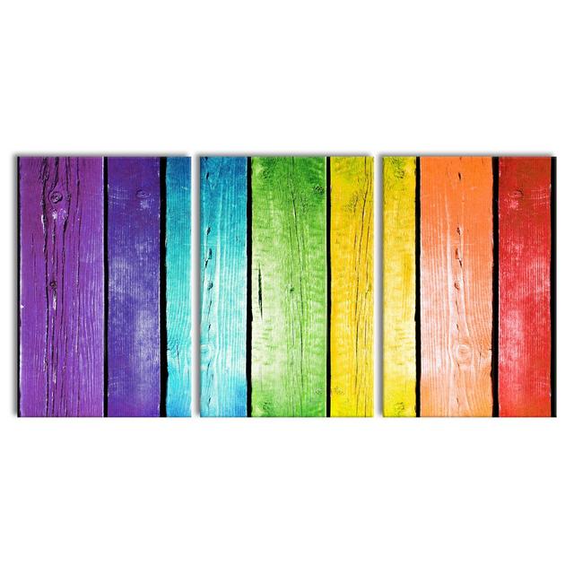 Colourful Fence Slats - 3 Piece Wrapped Canvas Print East Urban Home Size: 240 cm H x 120 cm W x 2.4 cm D on Productcaster.