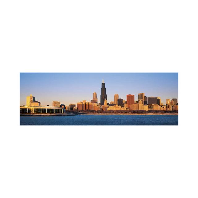 Chicago Panoramic Skyline Cityscape (Sunset) - Wrapped Canvas Panoramic Print Brayden Studio Size: 30.48cm H x 91.44cm W x 1.905cm D on Productcaster.