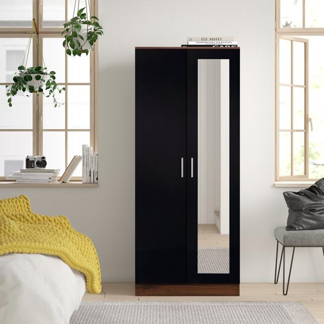 Osbourne 2 Door Wardrobe Hashtag Home Colour: Walnut/Gloss Black on Productcaster.