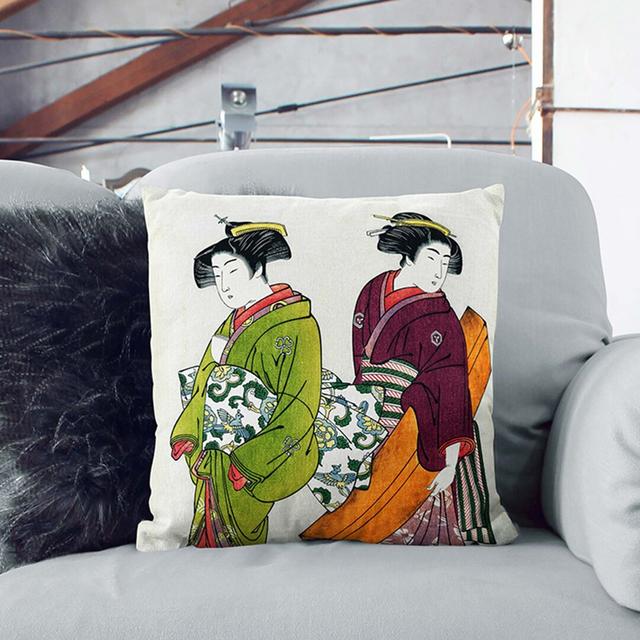 Geisha with a Maid by Kitao Shigemasa Cushion with Filling East Urban Home Size: 55cm H x 55cm W x 20cm D on Productcaster.