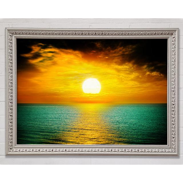 Orange Sun Reflections On The Green Ocean Framed Print Highland Dunes Size: 59.7cm H x 84.1cm W on Productcaster.