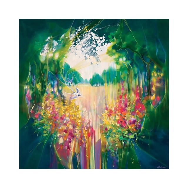 Creation, a Secret Garden with Swallow and Flowers by Gill Bustamante - Wrapped Canvas Painting Metro Lane Size: 30.48cm H x 30.48 W x 1.905cm D on Productcaster.