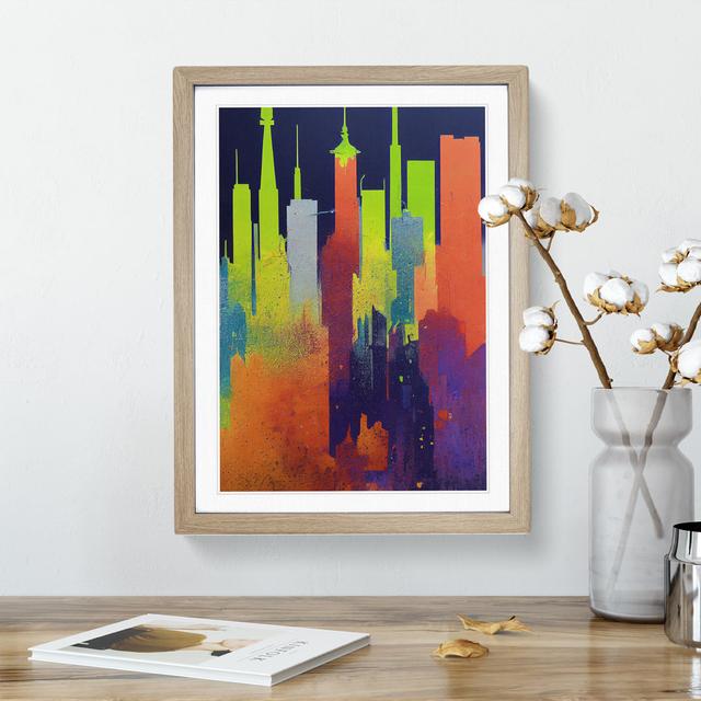 Dripping City Skyline No.4 Abstract - Picture Frame Graphic Art Latitude Run Size: 46cm H x 34cm W x 2cm D, Frame Colour: Oak on Productcaster.