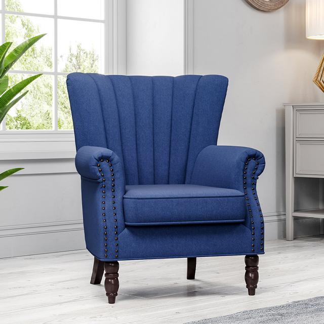 Byrne Wingback Chair Three Posts Upholstery Colour: Blue on Productcaster.