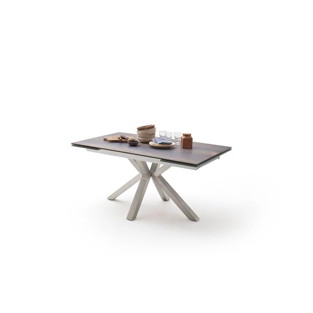 Regan Glass Top Metal Base Dining Table Ebern Designs Colour (Table Top): Holzoptik Barrique, Colour (Frame): Silber on Productcaster.