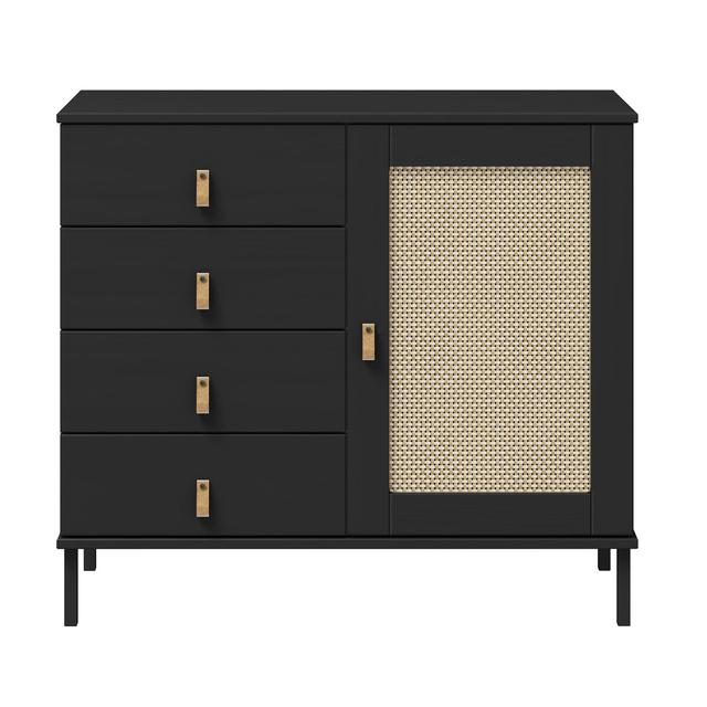 Pudsey 90cm Wide 4 Drawer Pine Solid Wood Sideboard Bay Isle Home Colour: Black on Productcaster.