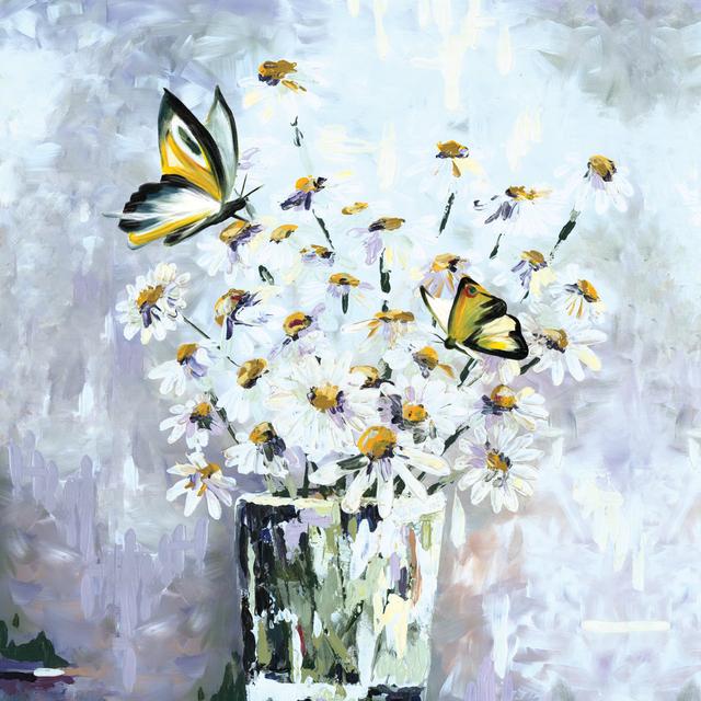 Daisies and Butterflies - Wrapped Canvas Painting Brambly Cottage Size: 122cm H x 122cm W on Productcaster.