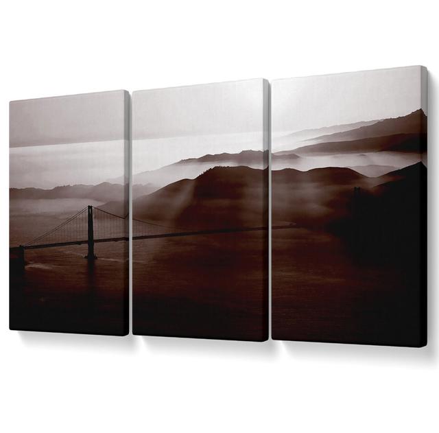 Goldon Gate Bridge Misty Morning Brown - 3 Piece Wrapped Canvas Graphic Art Union Rustic Size: 142.2cm H x 304.8cm W on Productcaster.