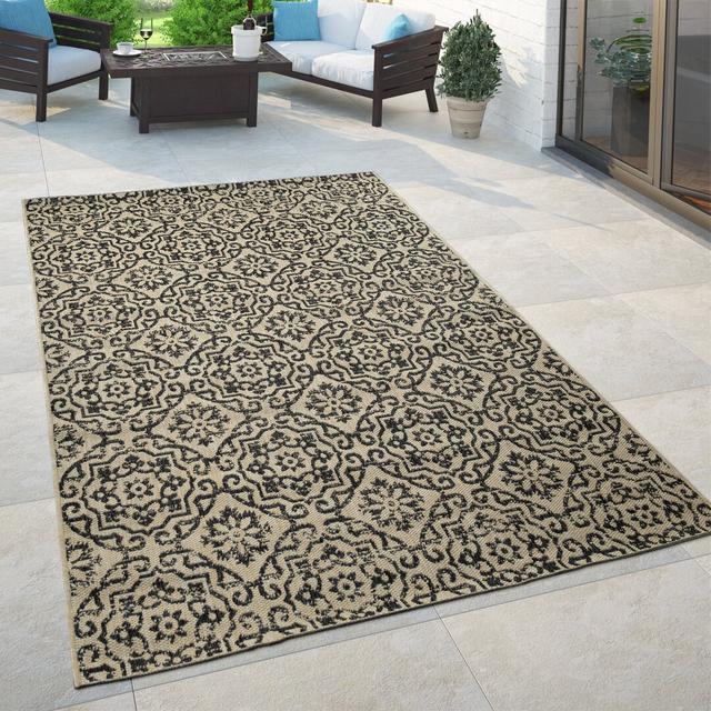 Charron Ethno Oriental Balcony Terrace Power Loom Cream/Black Outdoor Rug Rosalind Wheeler Rug Size: Rectangle 160 x 220cm on Productcaster.